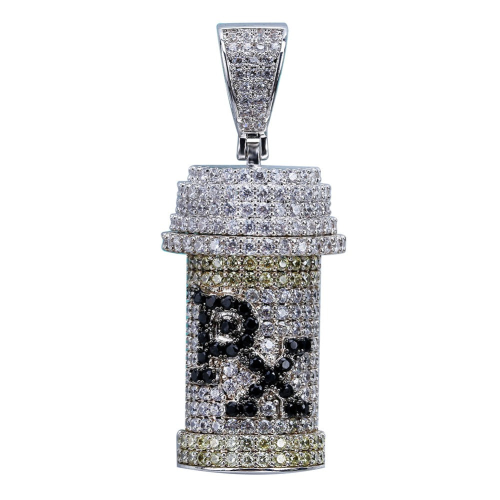 Hip Hop Detachable Medicine Bottle Pendant Necklace Jewelry Gold Silver Color Cubic Zircon