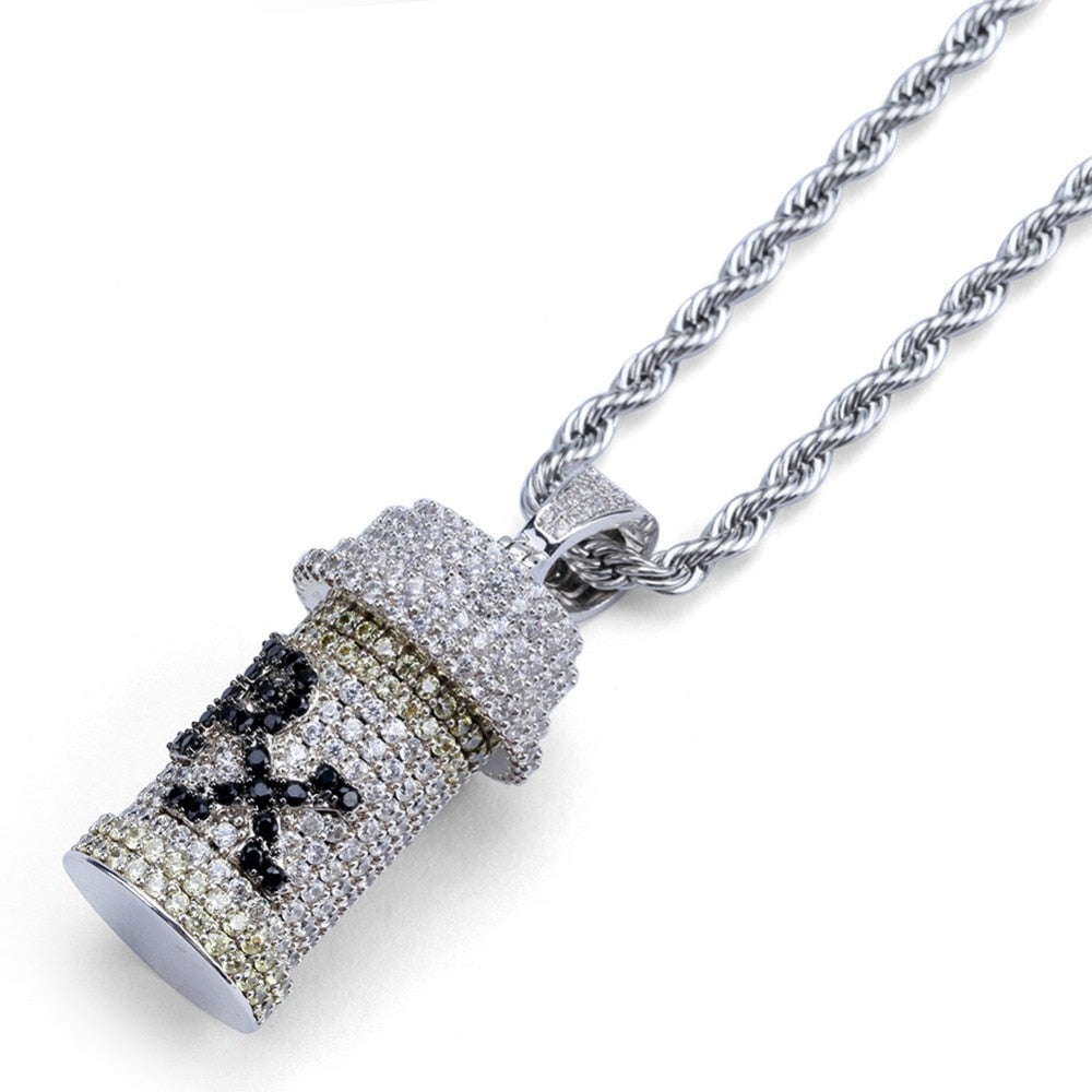 Hip Hop Detachable Medicine Bottle Pendant Necklace Jewelry Gold Silver Color Cubic Zircon