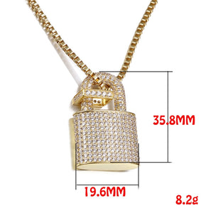 VANAXIN Micro Paved Crystal Lock Pendant Necklace Silver/Gold Color Fine Jewelry