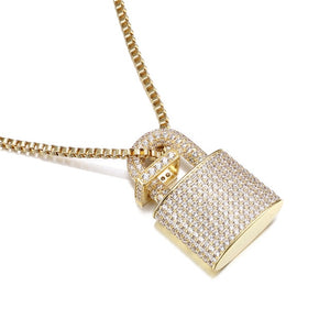 VANAXIN Micro Paved Crystal Lock Pendant Necklace Silver/Gold Color Fine Jewelry