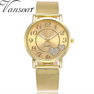 Women Silver & Gold Mesh Love Heart Dial Wristwatches