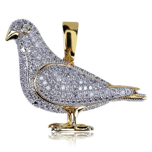 Iced Out Pigeon Pendant Necklace With Gold Chain