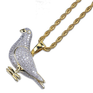 Iced Out Pigeon Pendant Necklace With Gold Chain