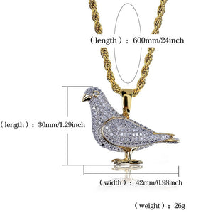 Iced Out Pigeon Pendant Necklace With Gold Chain