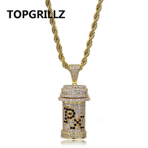 Hip Hop Detachable Medicine Bottle Pendant Necklace Jewelry Gold Silver Color Cubic Zircon