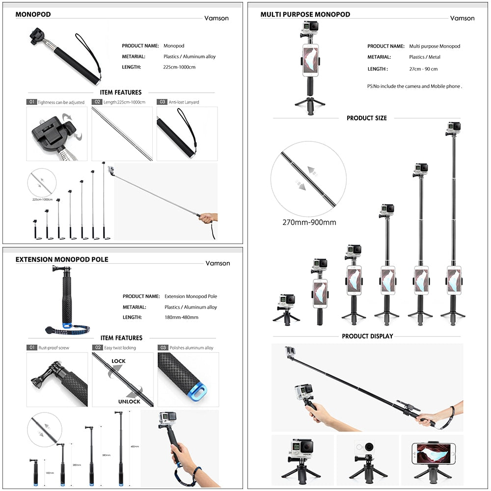 Vamson Action camera Accessories Set