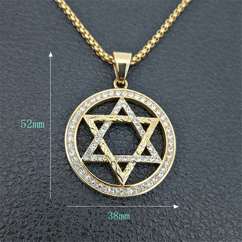 Star of David Pendants Necklace Gold Color Stainless Steel