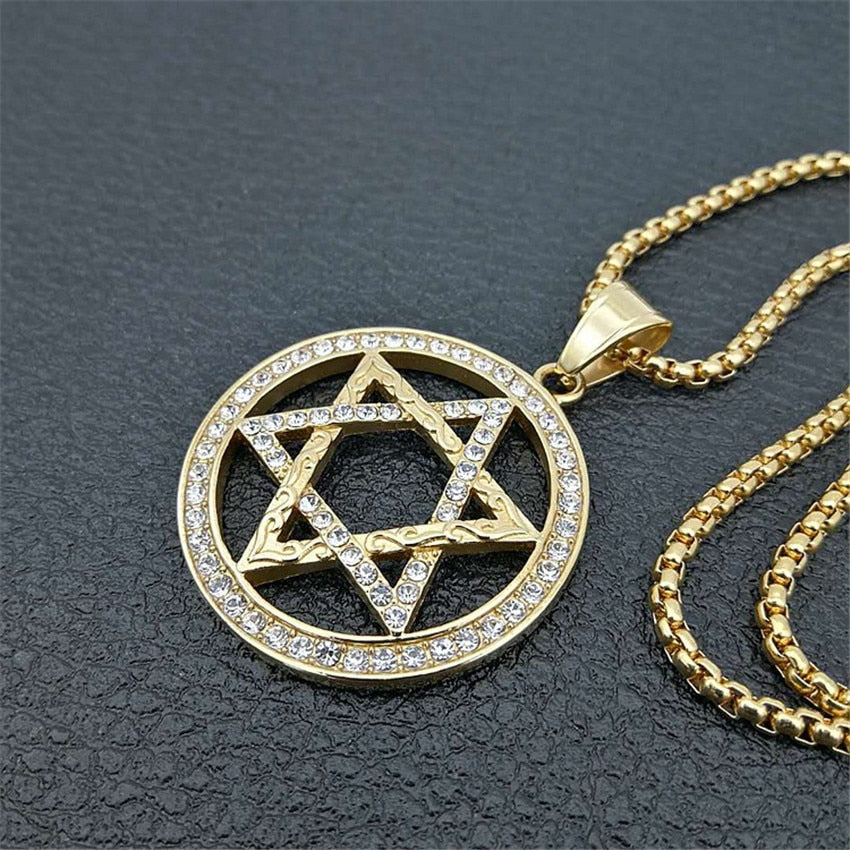 Star of David Pendants Necklace Gold Color Stainless Steel