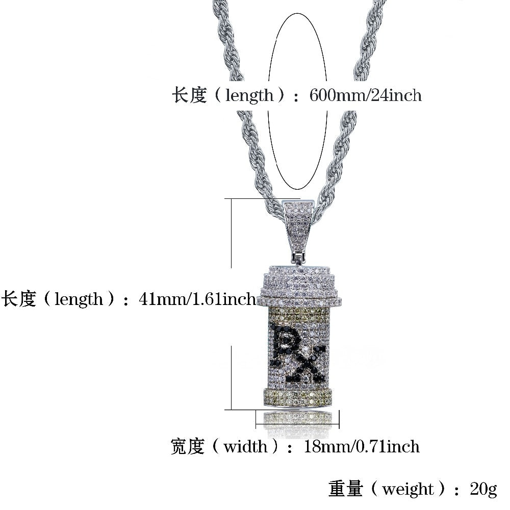 Hip Hop Detachable Medicine Bottle Pendant Necklace Jewelry Gold Silver Color Cubic Zircon