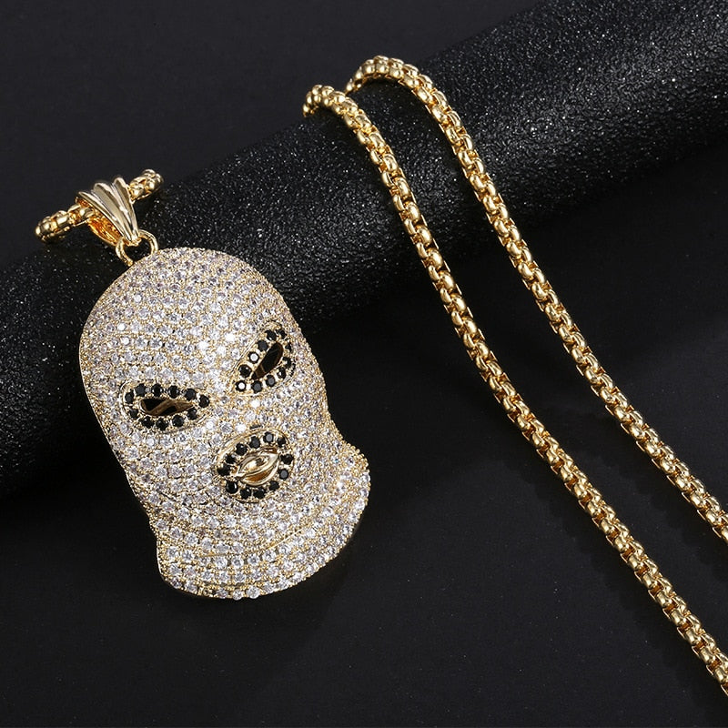 Hip Hop  CZ Stone Paved Bling Ice Out  GoonSki Mask Pendants Necklace