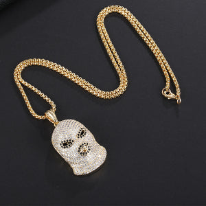 Hip Hop  CZ Stone Paved Bling Ice Out  GoonSki Mask Pendants Necklace