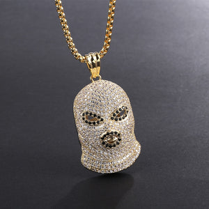 Hip Hop  CZ Stone Paved Bling Ice Out  GoonSki Mask Pendants Necklace