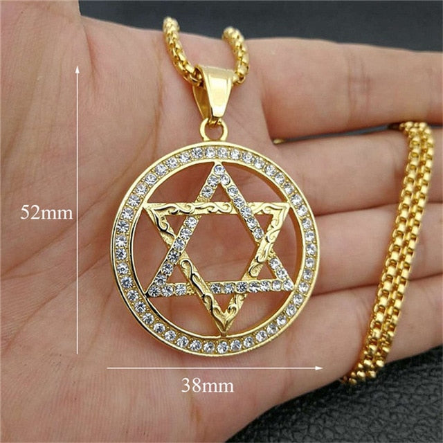 Star of David Pendants Necklace Gold Color Stainless Steel