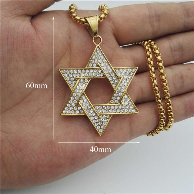 Star of David Pendants Necklace Gold Color Stainless Steel