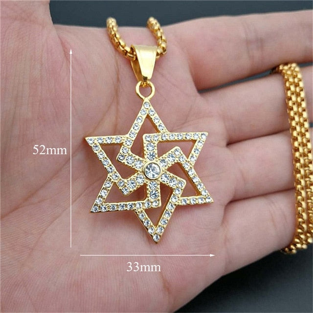 Star of David Pendants Necklace Gold Color Stainless Steel